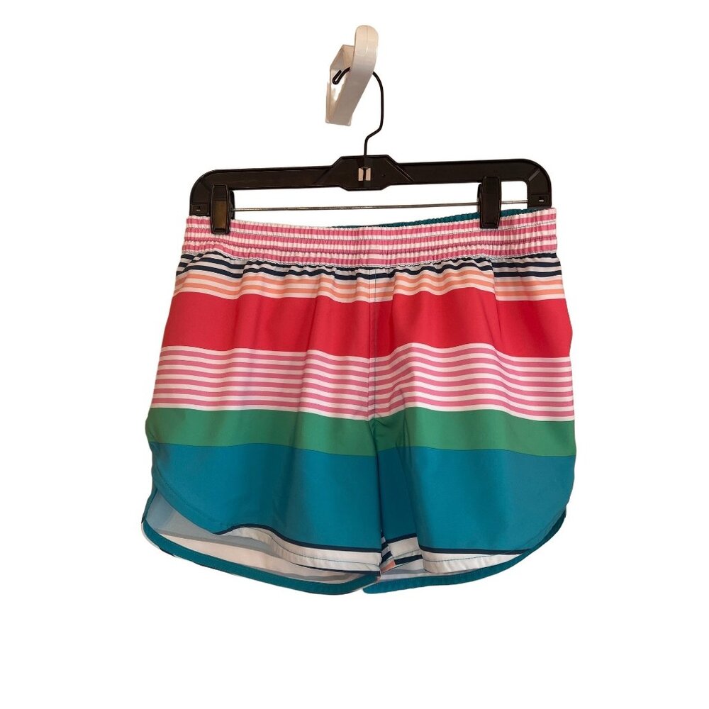 Womens Multicolor Striped Athletic Shorts With Elastic Waistband & UPF 50+ By Wo